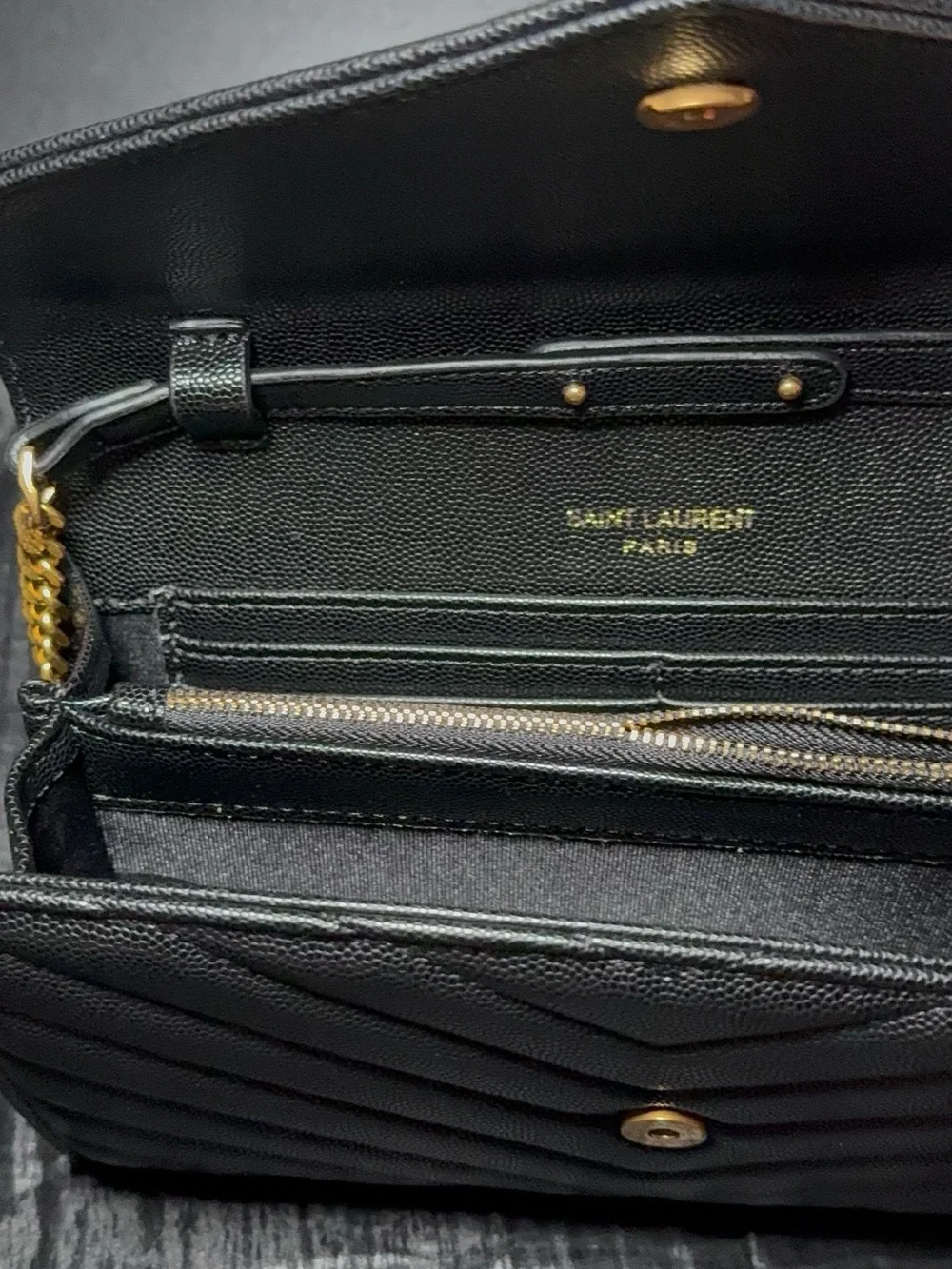 Saint Laurent Black Chevron Quilted Wallet with Gold YSL Emblem - Picture 6 of 8
